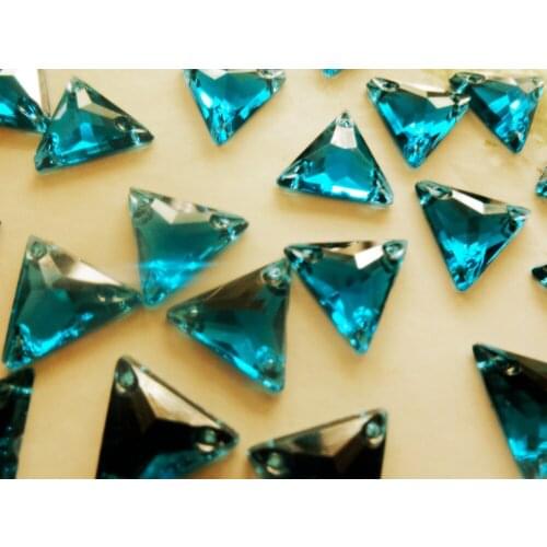 Blue-green colour 150pcs 12mm Triangle shape crystal Sew on rhinestones gem stones Acryl crystal strass diamond hand sewing