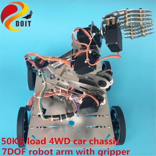 SZDOIT Metal 7DOF Mechanical Arm With Gripper+ 50KG Load C3 Smart Tabk Car Chassis Kit Vehicle Robot Servo Motor DIY For Arduino