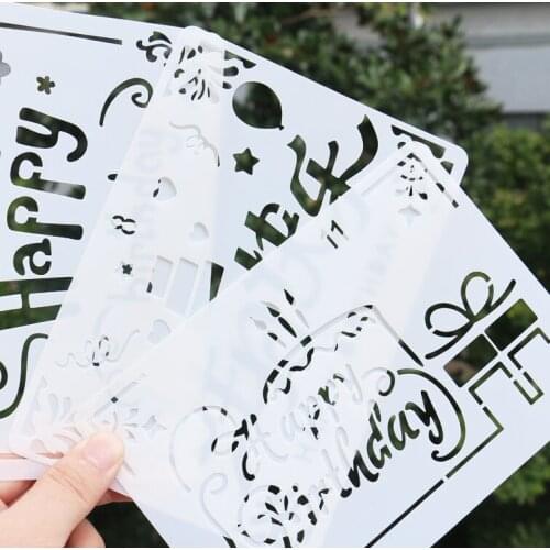 12.7*17.8CM Birthday Scrapbook Stencils Spray Plastic Mold Shield DIY Cake Hollow Embellishment Print Lace Ruler Valentine
