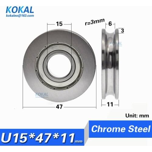 [U1547-11]10pcs/lot 1.85" 47mm U groove nonstandard 6202ZZ 6202UU 6202V ball bearing guide high loading wheel roller 15X47X11mm
