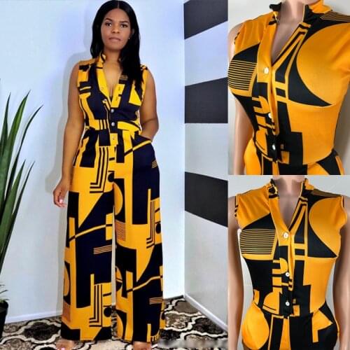 African Summer Dress Womens Rompsuit 2021 New Slim Button Long Print Jumpsuit Fashion European And American Clothing L-2XL