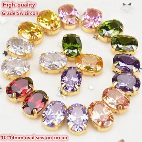 High-Quality Diamond 10*14Mm Oval 5Pcs/Pack Super Flash 5A Zircon Gold Base Sew On Claw Crystal Rhinestones,Apparel Accessories