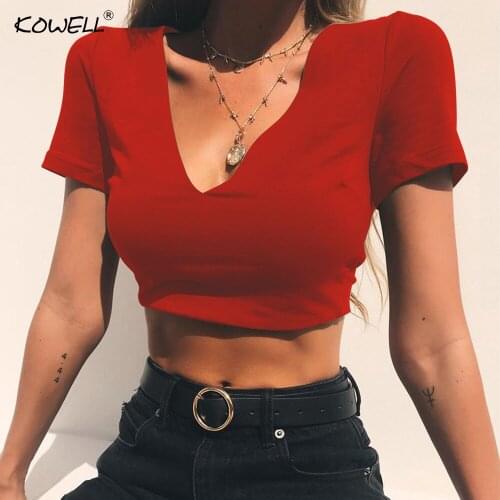 Back Knotted Backless Short Sexy Tshirt Women V-Neck Backless Slim Ladies Summer Tops Cropped Beach Casual T shirt Women