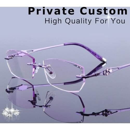 Designer Myopia\Hyperopia Eyeglasses Women Rhinestone Rimless Reading Glasses High Clear Lenses Female Prescription Spectacles