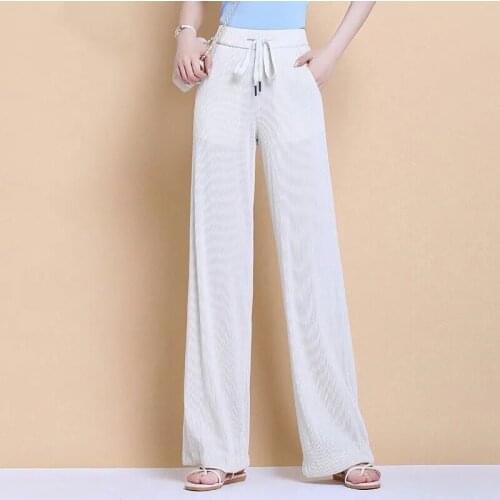 Plus size High Waist Soft Comfort Women Pants New Casual Summer Slacks Pants Women Ice Silk Full Length Long Trousers Female