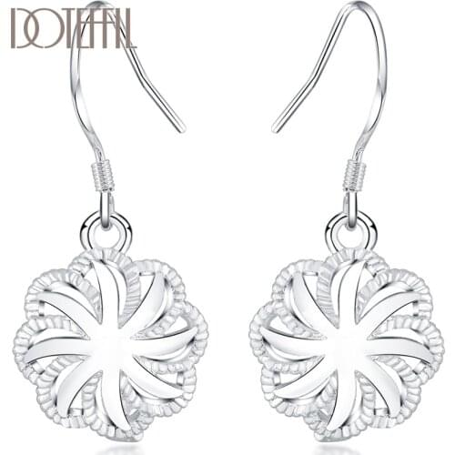 DOTEFFIL 925 Sterling Silver Round Circle Drop Earring For Women Lady Wedding Engagement Party Fashion Jewelry