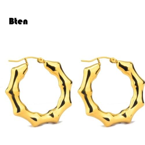 BTEN 2020 New Punk Gold Color Round Hoop Bamboo Earrings for Women Exaggerated Metal Big Ring Circle Earrings Popular Jewelry