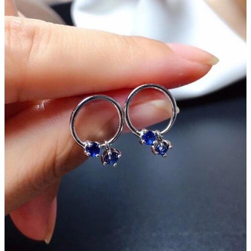 Fashion Elegant round circle natural Sri Lanka sapphire stud earrings Natural gemstone earrings S925 silver women party jewelry