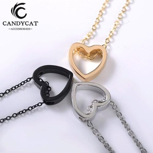 Simple Hollow Heart Pendant Necklace Chain For Woman Trendy Stainless Steel Clavicle Necklace Couple Choker Fashion Jewelry Gift