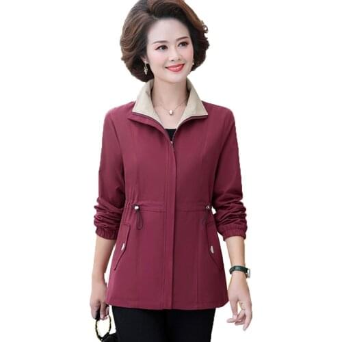 5XL Large Size Womens Coat New 2020 Spring Autumn Jacket Middle-Aged Elderly Mothers Casual Zipper Outerwear Female Tops