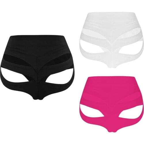 066F Women Summer Mid Waist Hot Shorts Sexy Back Cutout Hollow Underwear Panties Soli