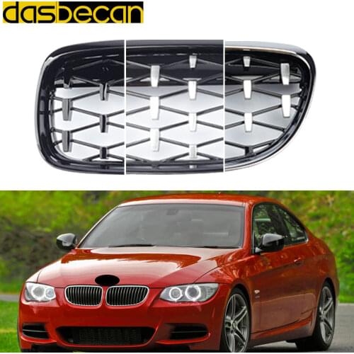 2PCS Front Bumper Grill Diamond Racing Grills Grille for BMW 3 Series E90 2008-2012 Kidney Replacement Grilles Car Accessories