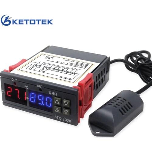 AC 110V 220V DC 12V STC-3028 Digital Temperature Humidity Control Thermostat Hygrostat Thermometer Hygrometer Controller