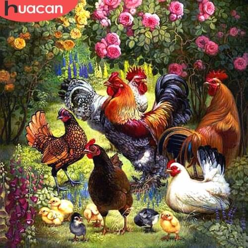 HUACAN 5d Diamond Painting Chicken DIY Diamond Embroidery Cross Stitch Animal Mosaic Flower Home Decor Craft Kit