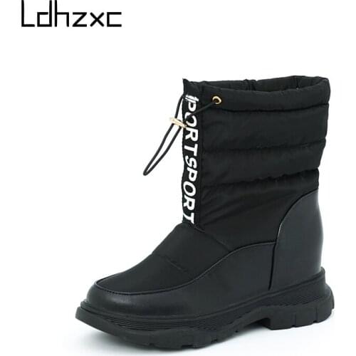 LDHZXC Ankle Boots Cotton Fabric Leather Boots Natural-fur Warm Winter Boots Slip-on Snow Boots for Women