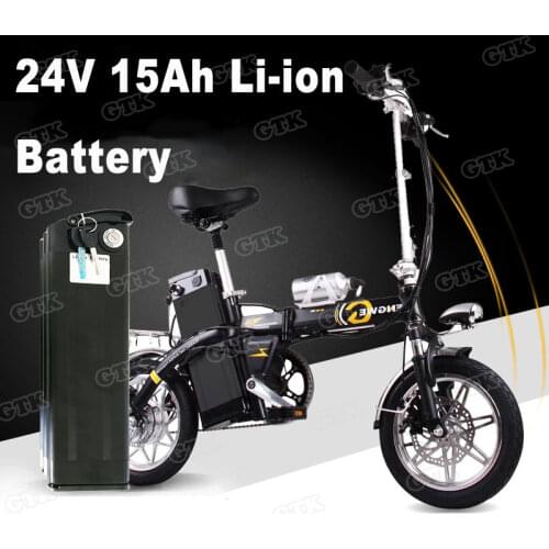 Black Silver fish Aluminum case 24v 15ah lithium ion battery pack for electric bike 24v 15ah 350w 250w scooter+29.4v 2A charger