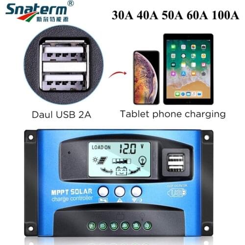 MPPT 100A 60A 50A 40A 30A Solar Solar Controller Dual USB LCD Display 12V 24V Solar Cell Panel Charger Regulator with Load