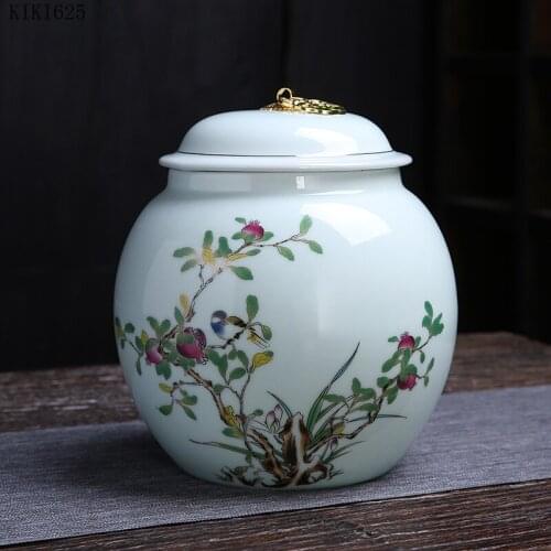 Creative Ceramic Flower and Bird Tea Packaging Cans Large-capacity Candy Sealed Cans Tea Set Accessories Coffee Beans Storagebox