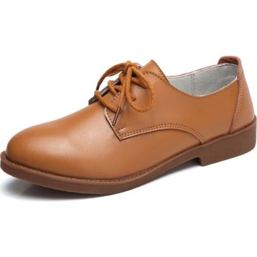 Lace Up Ladies Flats Solid Sneakers Casual Female Shoes zapatos mujer Autumn Genuine Leather Women Shoes XKD7119