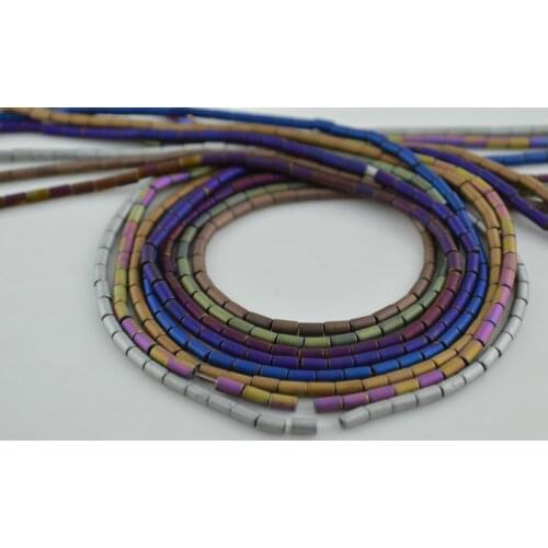 Wholesale Colorful Plated Column Tube Shape Hematite Beads 3x5mm Jewelry Making Materials 10 Strand/lot Free Shipping