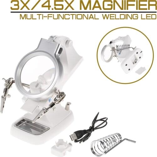 Multi-functional Welding LED 3X/4.5X Magnifier Alligator Clip Holder Clamp Helping Hand Soldering Mgnifying Repair Tool