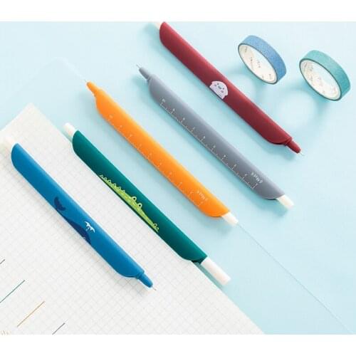 Multi Function Vintage Color Ink Ruler Pen Animal Cartoon Panda Shark Whale Paper Clip Novelty Stationery School Supplies H6866