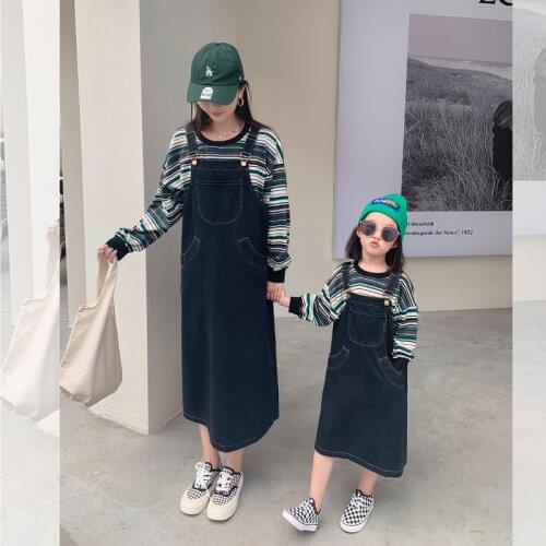 2021 Mother Daughter Matching Clothes Same Sets Family Clothing Sets Mom And Daughter Denim Dresses Korean Style Children Outfit