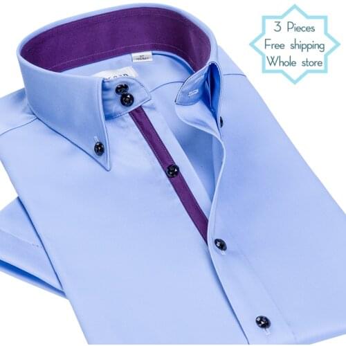 DEEPOCEAN Pure Cotton Mercerized Cotton Blue Mens Short Sleeve Shirt Business Casual Slim Fit