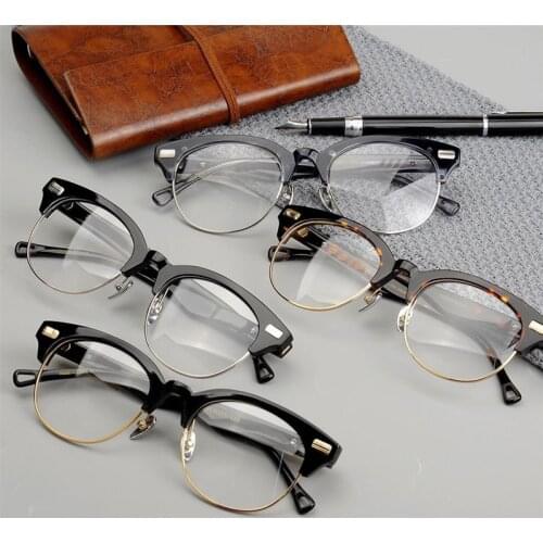 Retro Round Vintage Men Glasses Acetate Semi-rim Eyeglasses Women Super Light Clear Lens Prescription Myopia Computer Eyewear