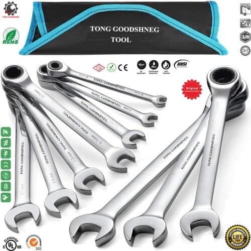 Ratcheting Combination Wrench Set,Metric,Chrome Vanadium Steel,Carrying Bag,Hand Tools Adjustable Wrenches Open-End Wrench