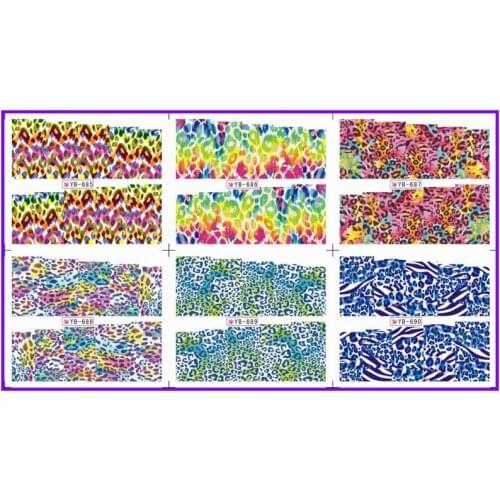 6 PACK/ LOT WATER DECAL NAIL ART NAIL STICKER FULL PAGE TIGER LEOPARD SKIN YB685-690