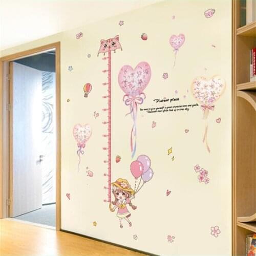 [SHIJUEHEZI] Girl Height Measure Wall Sticker DIY Cartoon Balloons Mural Decals for Kids Rooms Baby Bedroom Home Decoration