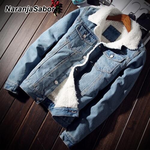 NaranjaSabor Autumn Winter Mens Denim Coats Men Fleece Jacket Warm Thick Jeans Male Slim Casual Windbreakers 5XL N415