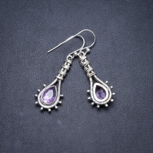 Natural Amethyst Handmade Unique 925 Sterling Silver Earrings 1.5" Y2444