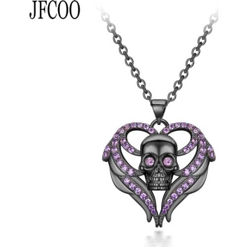 Skull Necklace Heart Red Purple Zircon Crystal Necklace statement Necklaces Wedding Jewelry