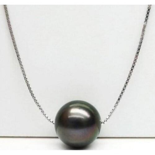 Fashion jewelry Free Shipping HOT 10-11MM NATURAL SOUTH SEA GENUINE BLACK PEARL PENDANT NECKLACE