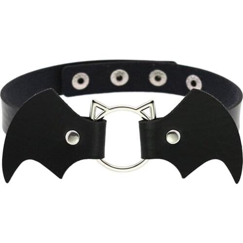 Choker Collar Women Leather Collar Bat Vampire Necklace Goth Chocker Gothic Rave Emo Jewelry Steampunk Witch Accessories Bijoux