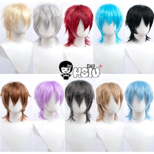HSIU Short hair fluffy style wig 22 color Black white purple blue red high temperature fiber Synthetic Party Cosplay wig