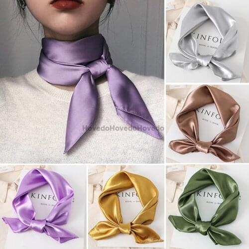 Simple Solid Color Square Silk Scarf Women Girls Hair Scarf Turban Headband Fashion Scarf Scarves Kerchief Hair Accessories