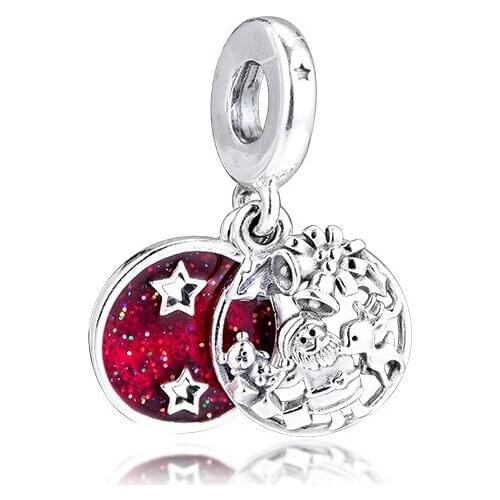 Red Santa Love Peace Joy Dangle 2019 Winter Collection 925 Sterling Silver Charms for Bracelets & Bangles DIY Jewelry Making