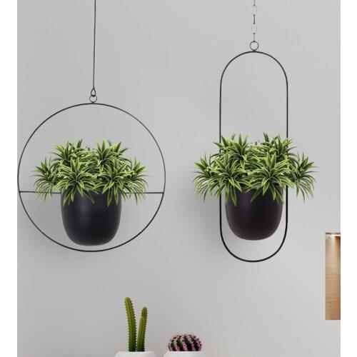 Nordic Style Hanging Metal Iron Plant Flower Pots Garden Balcony Succulent Chain Hanger Swinging Flower Basket Decorative Holder