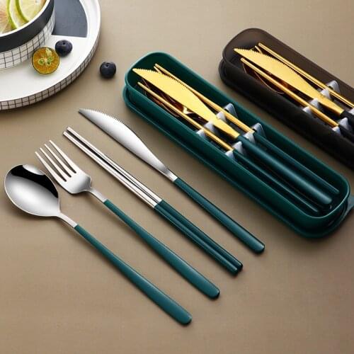 Portable Cutlery Set Gold Knife Fork Spoon Chopsticks Stainless Steel Tableware Sets With Case Utensils For Kitchen Travel