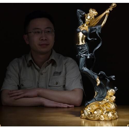 50cm large 24K gold-plating Global Limited Edition Original Japan Dunhuang Geisha brass Sculpture Asia business art TOP Ornament