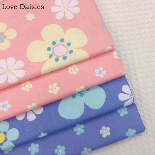 100% Cotton Twill Fabric Pastoral PINK BLUE Yellow Blue White Big Small Flower for Handwork Sheet Apparel Dress Home Decor Craft
