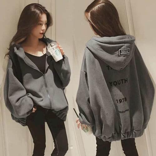 Womens Hoodies Autumn Winter New Plus Velvet Thick Student Jacket Korean Version Loose Large Size Oversized Casual Tracksuit