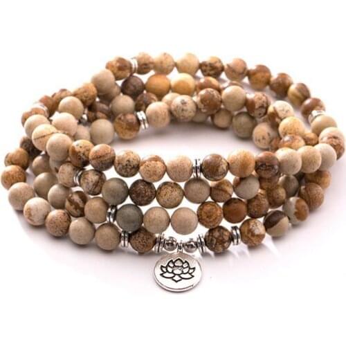 Yellow 108 beads 8mm elastic adjustable Lotus life tree Buddha OM eye Chakra Reiki agate Onyx Yoga Bracelet necklace uij34