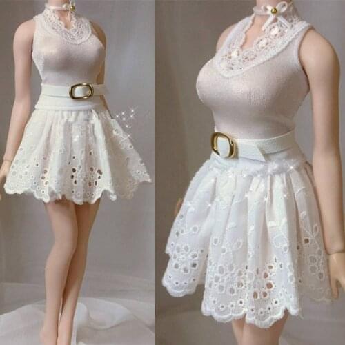1/6 Female Cute Tutu Skirts + Lace Vest + Belt + Necklace Set for PH TBL 12 inch Action Figures Body Model