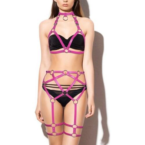 Harajuku Gothic Accessories Leather Harness For Women Erotic Lingerie Set Fashion Garter Sexy Hollow Bra Belt Full Body Fetish