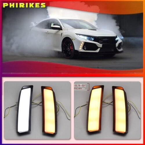2Pcs DRL For Honda Civic Type R 2018 2019 Led Daytime Running Lights Yellow Turn Signal Lamp ABS Waterproof