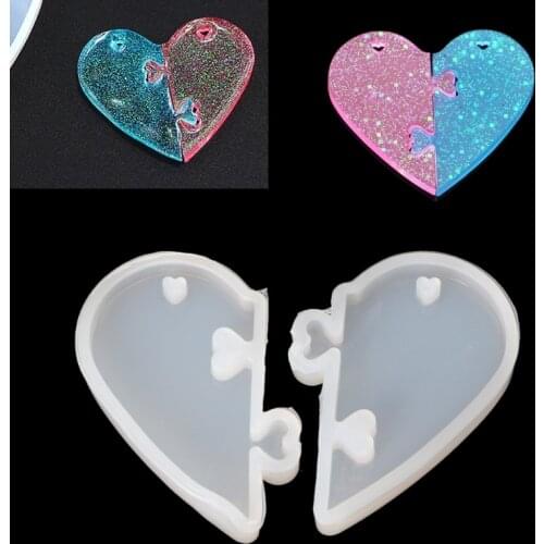 2018 2Pcs Heart locks for lovers Pendant Liquid Silicone Mold DIY Epoxy Resin Mould Jewelry Tools
